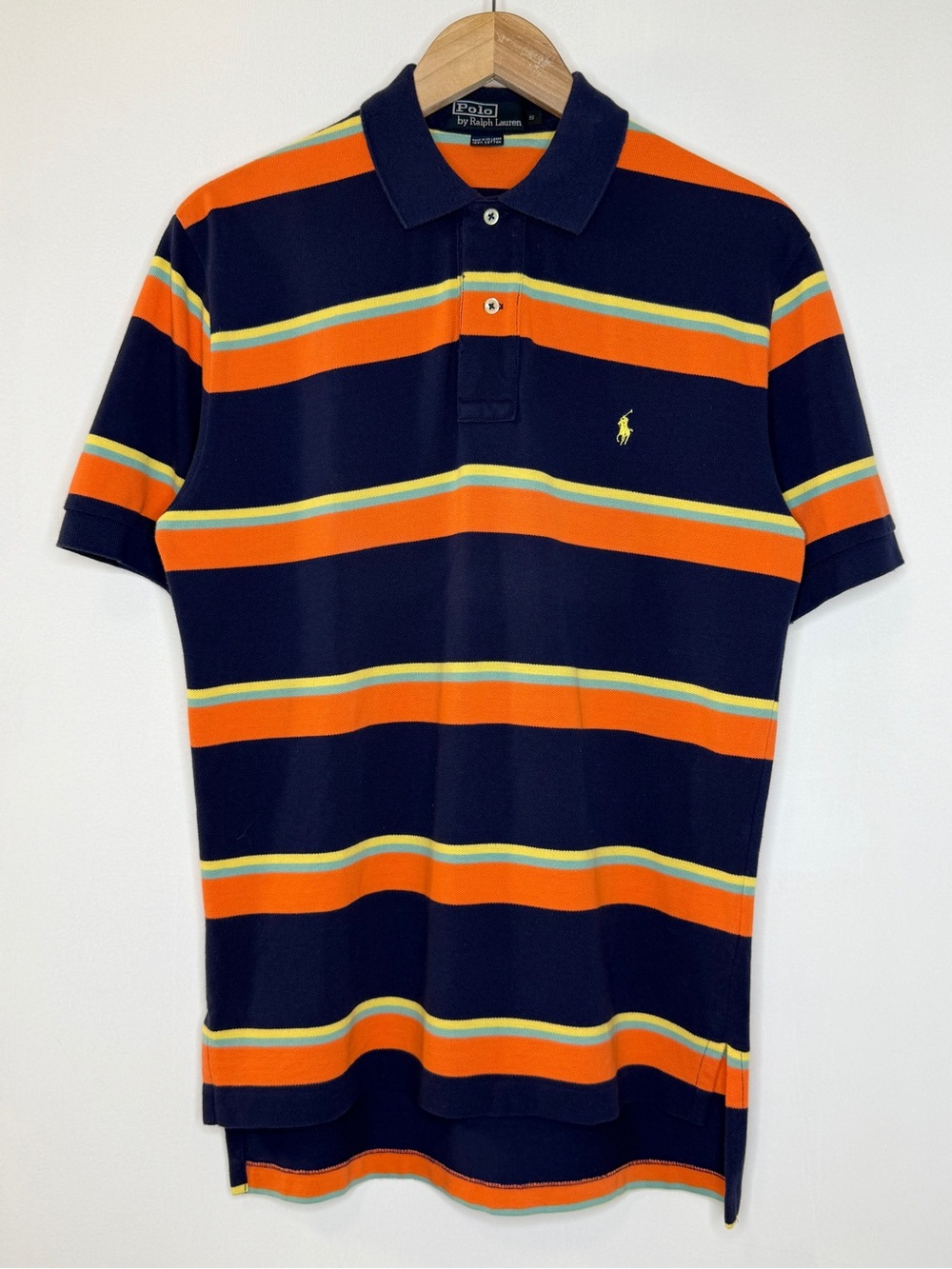 Polo Ralph Lauren Stripe Short Sleeve Collar Shirt Mens Small Blue Orange